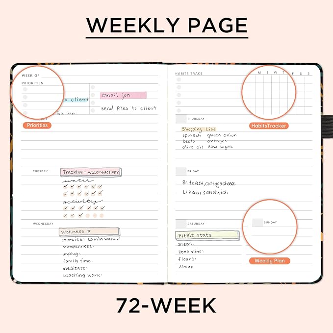 And Per Se Undated Academic Planner, Weekly & Monthly Planner with Goal & Habit Tracker, A5 Hardcover, Lunar Leaf