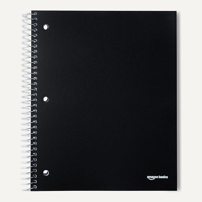 Amazon Basics Wide Ruled 3-Subject Spiral Notebook, 150 Sheets, 8.5 x 10.5 Inches, Black, 2-Pack