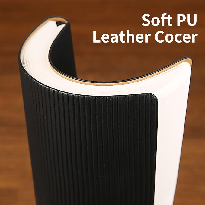 Lined Journal Notebook for Work College Ruled Notebook 5.79" x 8.27" A5 PU Leather Daily Journaling Notebook 216 Pages for Women Men Daily Writing Business School Travel Gift (Black)