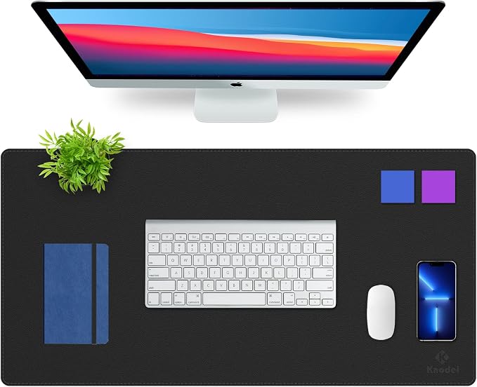K KNODEL Large Sewing Leather Desk Mat, Desk Pad (Black, 31.5" x 15.7") | Mouse and Keyboard Pad, PVC Computer and Laptop Mat, Desktop Protector and Cover, Writing Pad and Blotter for Home Office