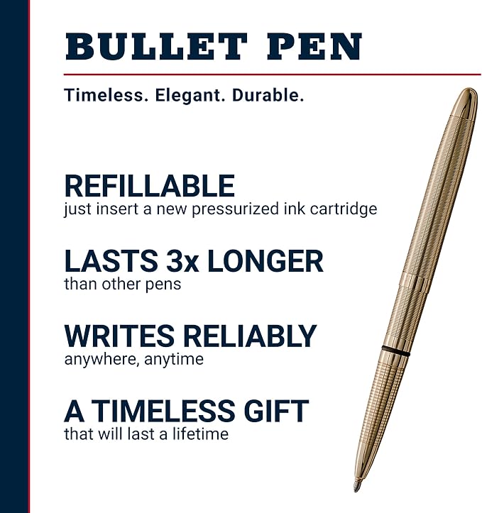 Fisher Space Pen Lacquered Brass Bullet Pen, Pressurized Ballpoint Pen, Compact Size, Writes Upside Down and in Extreme Temperatures, Smooth Black Ink, Medium Point, Gift Box, Made in the USA
