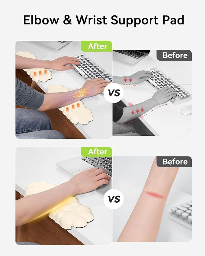 Laborio Elbow Pad for Desk, 2-Pack Cloud Elbow Rest(Beige), Edge Arm Rest | L-Shaped, Leather Surface, Memory Foam, Waterproof, Non-Slip Wrist Support Wrist Rest