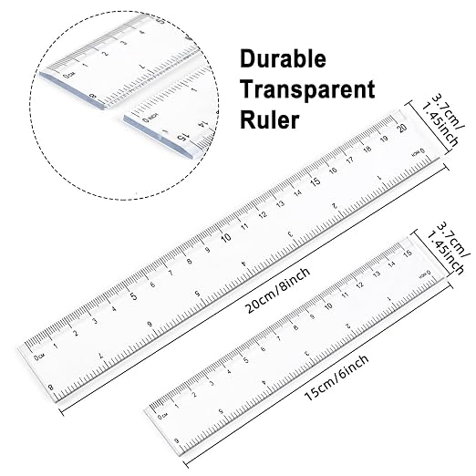 4 Pack Clear Plastic Rulers, 6 Inch & 8 Inch Straight Ruler Set, Transparent Metric & Inch Measuring Rulers for School, Office, Home, Kids, Drafting and Craft