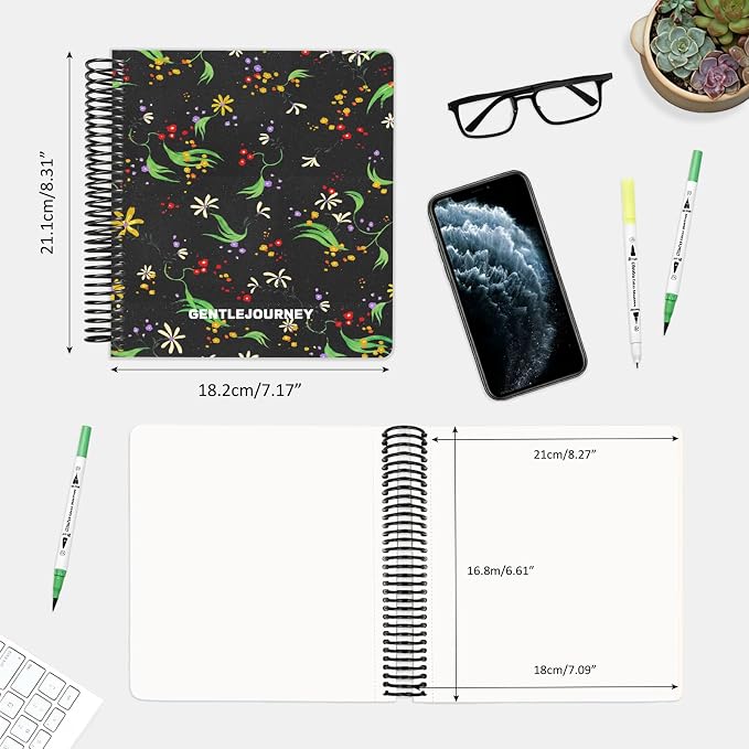 Hardcover Sketchbook,7.2"x8.3"Spiral Bound Drawing Pad,Noir Starflora | 150gsm(92lb)Acid-Free Thick Paper,Blank Art Journal for Adults,Artists&Beginners,Ideal for Sketching,Doodling and Mixed Media
