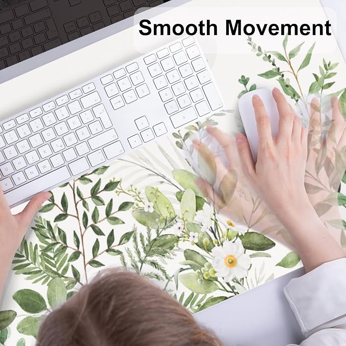 Colorful Star Green Leaves Waterproof Office Desk Mat, 31.5" x 15.7" | Non-Slip Large Computer Gaming Mouse Pad, XXL PC Laptop Protector Pads, PU Leather Desk Writing Pads for Office Home