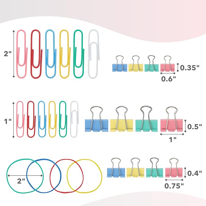 Mr. Pen- Paper Clips and Binder Clips, 272 PCS, Assorted Colors Medium | Small and Mini Binder Clips, Paper Clips Jumbo, Jumbo and Small Paper Clips, Rubber Bands, Assorted Binder Clips