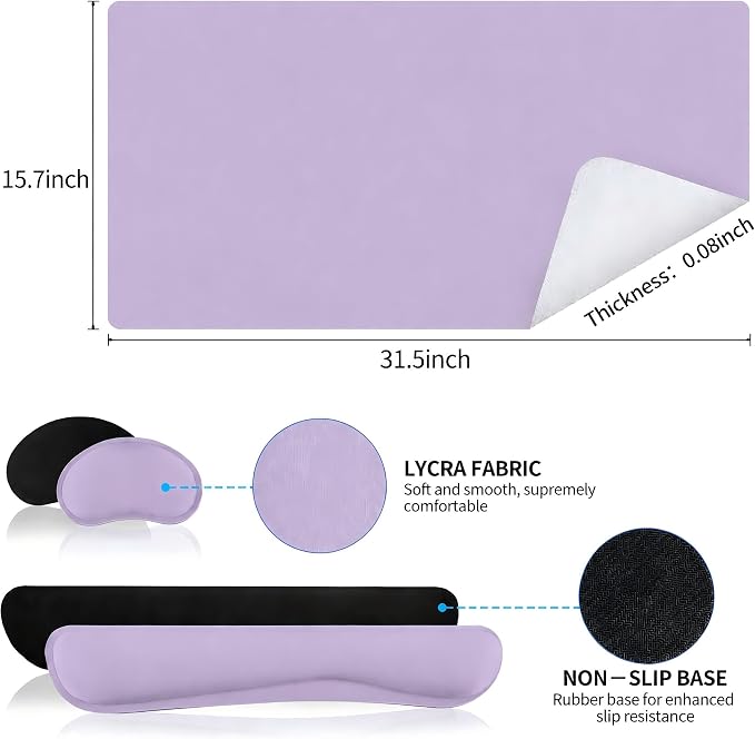 Mouse Pad and Keyboard Wrist Rest (31.5×15.7 Inches, Purple) | PU Leather Desk Mat