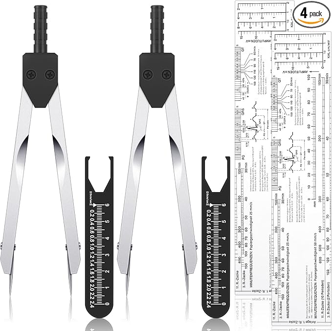 Tondiamo 2 Pack EKG Calipers EKG Ruler Card Combination Set ECG Drafting Electrocardiographs Measuring Tool for Doctors, Nurses, Medical Student(Black and Clear)