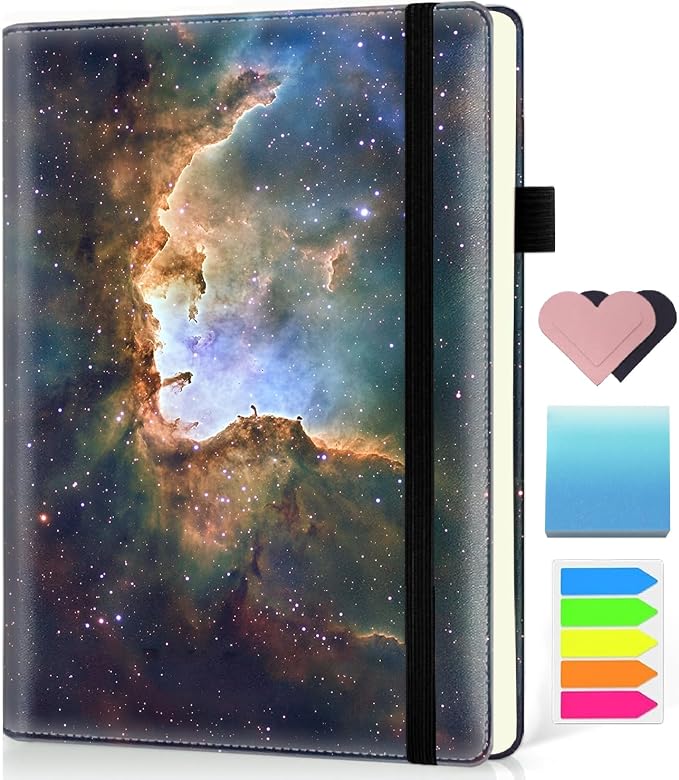 Hardcover Executive Notebooks, A5 PU Leather Lined Journal Notebook, 200 Pages Thick Paper Subject Notebooks for School,Work,Home Writing Business Notebook, Diary Book ，Eagle Nebula