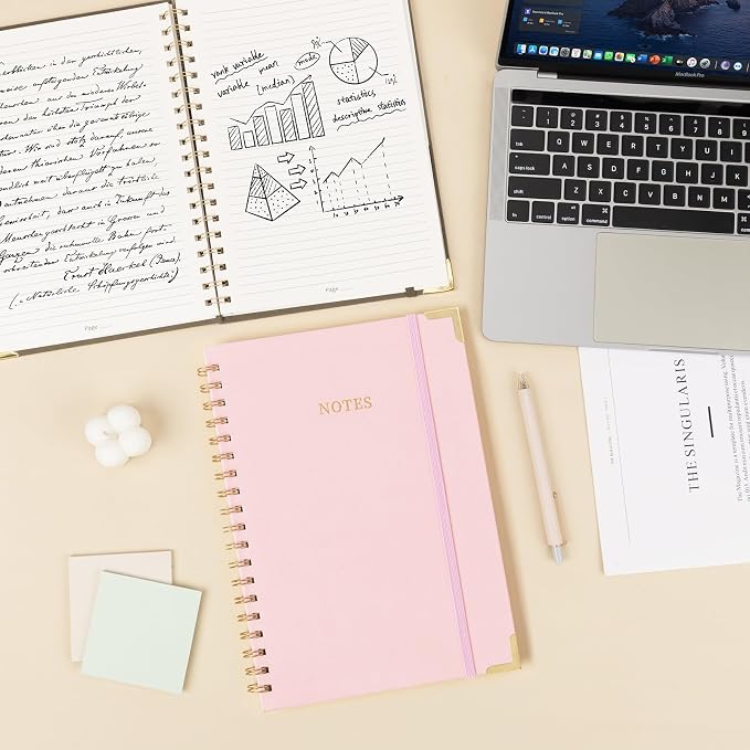 B5 Spiral Notebook Journal, (6.9×9.8'') 100 Pages 50 Sheets Linen Hardcover College Ruled Journaling For Work & Note Taking Thick Spiral Journal For Writing Daily Journal For Women & Men -Pink