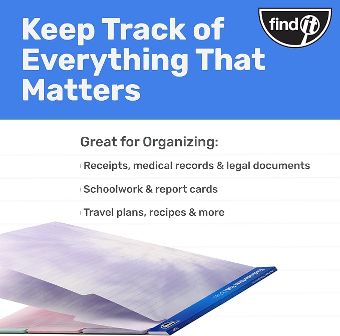 Find It File Folder Notepad, 72-Ct 3rd-Cut Tab Organizer Folders, Tie-Dye | Wide-ruled clipboard-style pages, front and back ruled, perforated tear-out sheets, office and school filing organization
