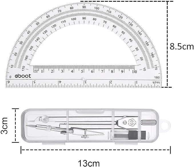 Drawing Compass and 6 Inch Protractor, Student Geometry Math Set