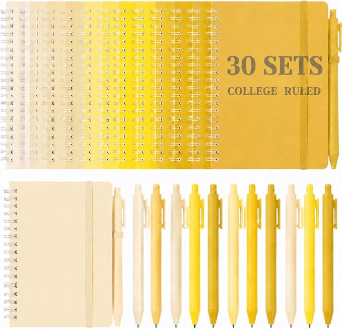 Fulmoon 30 Set Small Spiral Notebooks A6 with Pens Bulk, Multicolor 4" x 6" Pocket Notebooks Mini Lined Journals 50 Sheets for Back to School Supplies Students Gifts Rewards Office (Sunny Tones)