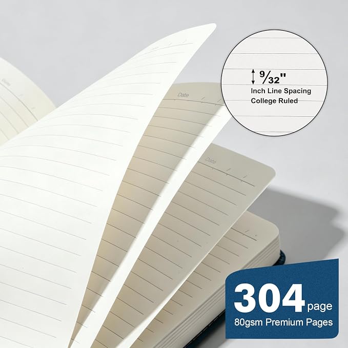 Comix Lined Journal Notebook for Men Women - 304 Pages Thick Journal, 5.9" x 8.3", Hardcover, College Ruled, Fits for Writing, Notes-Taking, Diary and Work, Blue