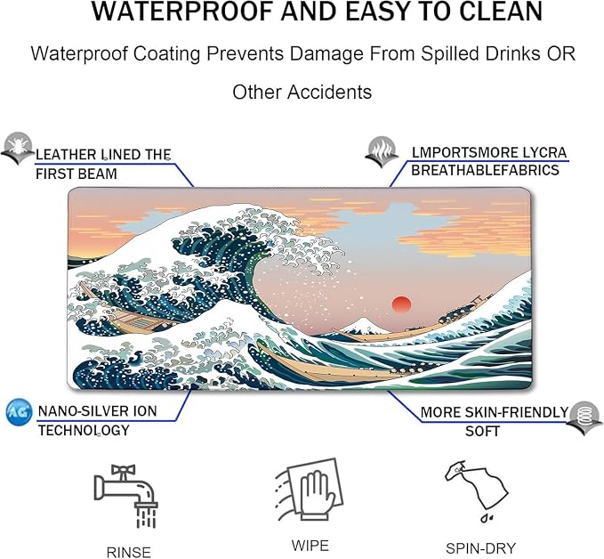 Japanese Large Mouse Pad,Desk Mat Office Desk Pad, Extended Large Mouse Mat for PC, Stitched Edges Gamer Mousepad 35.4 X 15.7 Inch Long Mice Pad, Sunset Sea