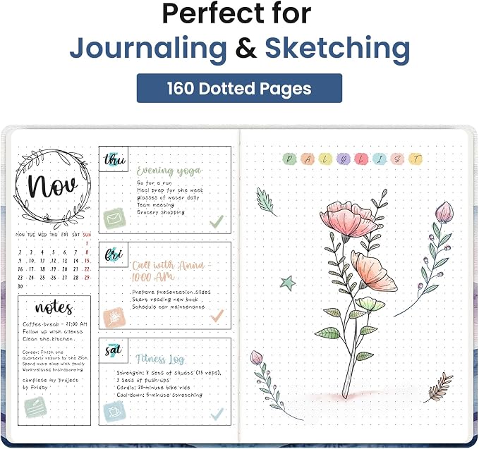 Taja Pretty Dotted Journal for Women, Aesthetic Cute Hardcover Leather Journal for Writing, A5 Journaling Notebook for Work & Sketch, Perfect for Office School Home, 160 Pages, Distant Peak