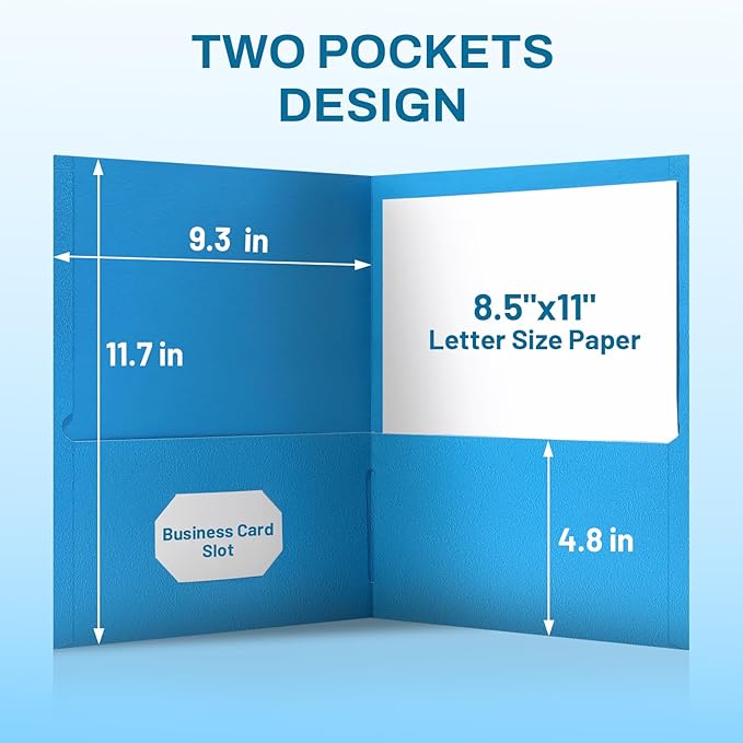 SUNEE Two Pocket Folders, 50 Pack File Folders with Business Card Slot, Assorted Colors, Textured Paper, Fit Letter Size Paper, Paper File Folder for School Office Home Business