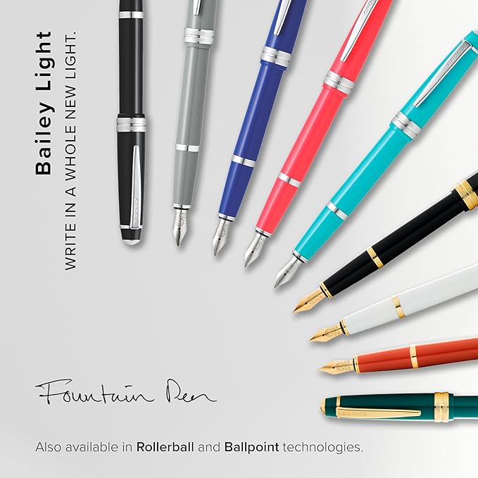Cross Bailey Light Polished White Resin Fine Nib Fountain Pen - Professional Pen for Effortless Writing - Journaling, Note-Taking & More - Black Ink - Easy Handling - Includes Gift Box