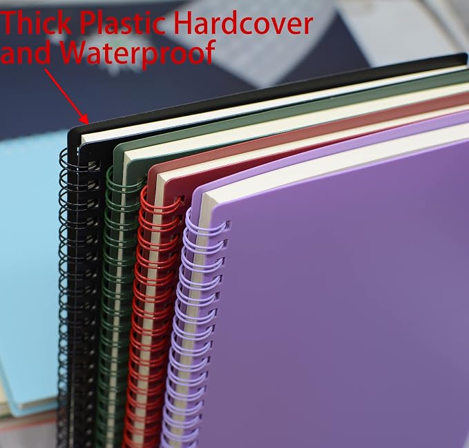 Yansanido Spiral Notebook, 4 Pcs A5 Thick Plastic Hardcover 7mm College Ruled 4 Color 80 Sheets -160 Pages Journals for Study, Work, Travel and Notes (A5, 4 Pcs Dark Color 2)