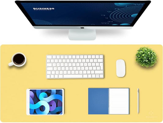 K KNODEL Extra Large Desk Mat, Leather Mouse Pad (35.4"x17", Yellow) | Desk Pad, Keyboard Pad, Computer and Laptop Mat, Desktop Protector and Cover, Writing Pad and Blotter for Home Office