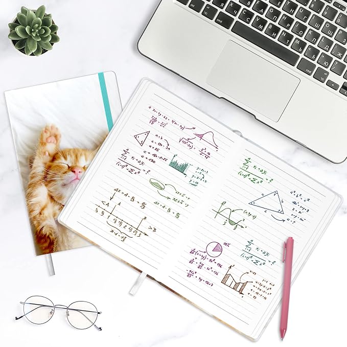 Lined Journal Notebook, Hardcover Journal for Women, Medium 5.7 x 8.4 in, 160 Pages Thick Paper, Cute Aesthetic Floral College Ruled Notebook for Writing Journaling Work School Office, Cat