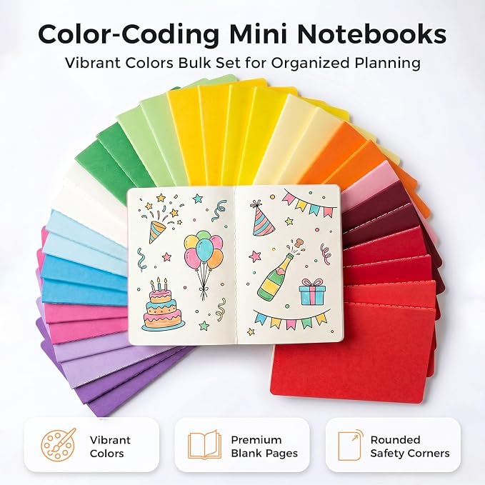 Koogel 32 Pack Small Notebooks Bulk, 3.5 x 5.5 Inch Mini Journal Pocket Notepads Set for Back To School, Colorful Cover Memo Notepad for Kids Students Office Supplies,Tiny Note Book Bulk