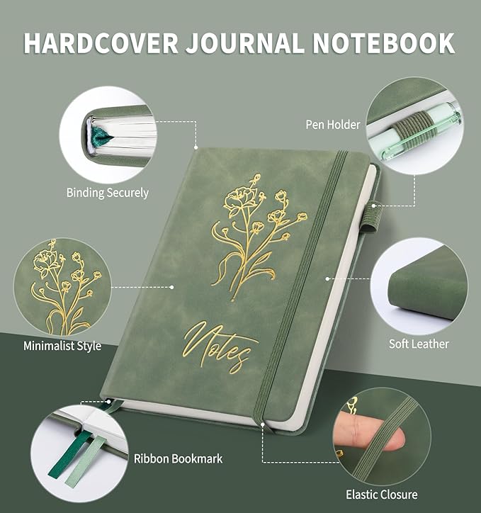 Lined Journal Notebook for Women Men, A5 Hardcover Leather Journals for Writing, 200 Pages Thick Paper, Daily Journal Notebook for Work, School, Note Taking, Business, Travel, College Ruled