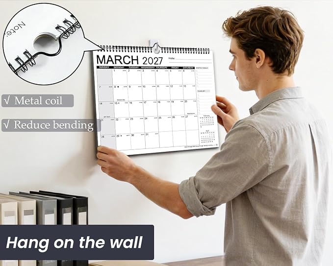 AECCN Calendar 2026-2027 18 Months-Simple | 14.4" x 11.4"| 110GSM Thick Paper | No-Bleed | Stickers Attached | Home, School & Office Use
