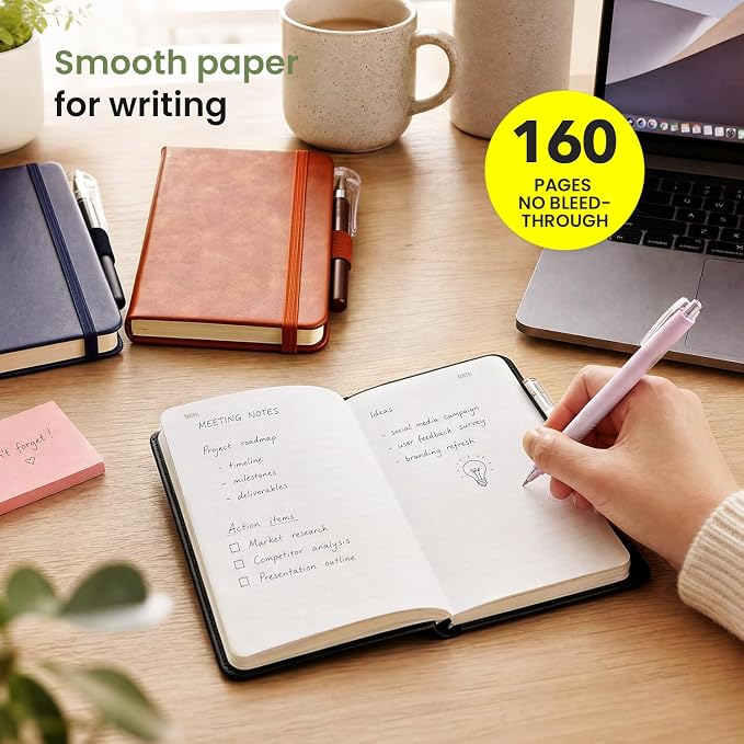 AISBUGUR Small Notebook Journal - 3 Pack Total 480 Pages - Pocket Notebooks with Pens for Work - 3.7" x 5.7" A6 Notebook - Hardcover Mini Notebooks