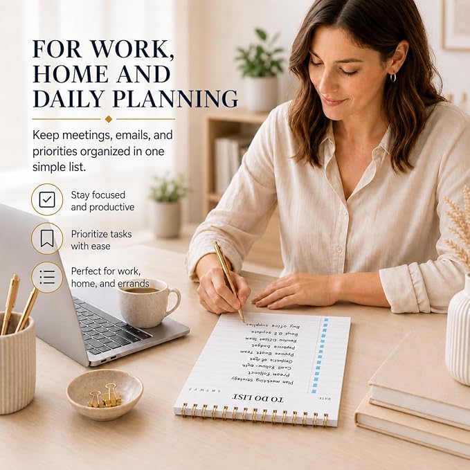 To Do List Notepad, Undated Daily Planner Notepad, A5 (5.5" x 8.3"), Pink | To Do List Notebook, Checklist Planner, Waterproof Spiral Notepad, for Work, Office Supplies, School Planner, 52 Sheets/Pack
