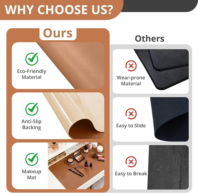 LovePads Makeup Mat for Vanity, 16 x 32 Dual-Sided Desk Pad & Vanity Cover Top, Waterproof PVC Protector Mat for Dresser, Nail Art, Craft Table (Brown+Beige)