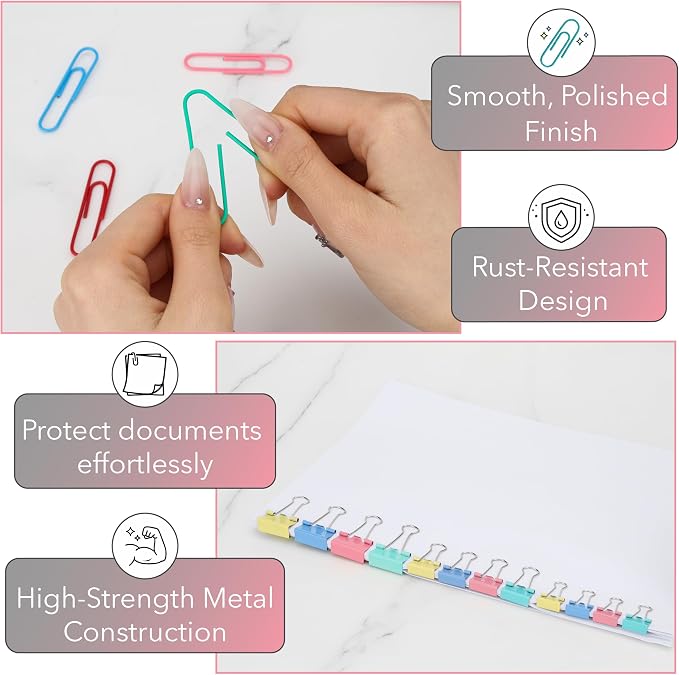 Mr. Pen- Paper Clips and Binder Clips, 272 PCS, Assorted Colors Medium | Small and Mini Binder Clips, Paper Clips Jumbo, Jumbo and Small Paper Clips, Rubber Bands, Assorted Binder Clips