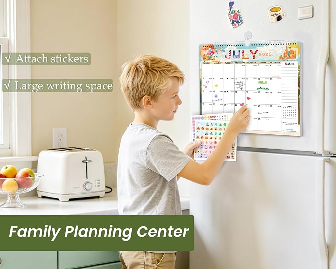 AECCN Calendar 2026-2027 18 Months, 3 Pack-Colorful | 14.4" x 11.4" | 110GSM Thick Paper | No-Bleed | Stickers Attached | Home, School & Office Use