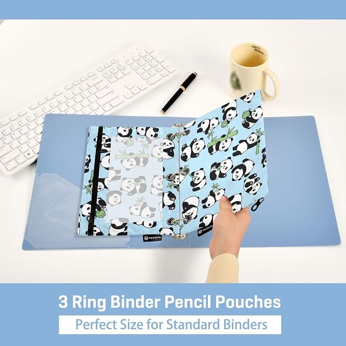 ALAZA Pencil Pouch for 3 Ring Binder, Panda Bamboo Cute Binder Pencil Pouches with Clear Window Zipper Pencil Case Cosmetic Bags for Office College Supplies, 2PCS