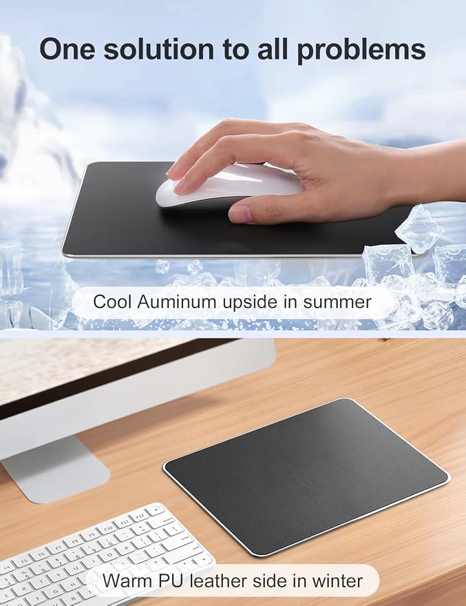 Vaydeer Hard Metal Aluminum Mouse Pad Clear Modern Smooth Magic Ultra Thin Double Side Design Mouse Mat Waterproof Fast and Accurate Control Compatible for Gaming and Office, Silver, 9.05X7.08 Inch