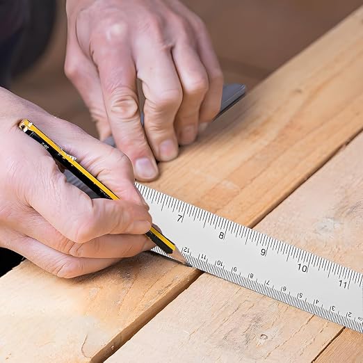 4PCS 12" Metal Ruler, Imperial & Metric, Stainless Steel with Cork Backing | Non-Slip, for School, Office, Engineering, Drafting Tools
