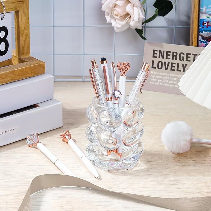 WEMATE 8Pcs Fancy Pens Set, Metal Crystal Diamond Pens White | With Black & Blue Ink, Glitter Design for Journaling, Office Supplies, School Use & Gifts for Women