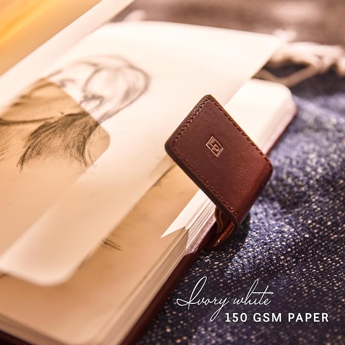Leatherpress Luxury Leather Sketchbook, Hardcover Drawing Notebook | Pen Loop/Magnetic Closure, Acid Free 150gsm Thick Paper, Full-Grain Leather Artisan Collection (9.3” x 7.8” x .9”)