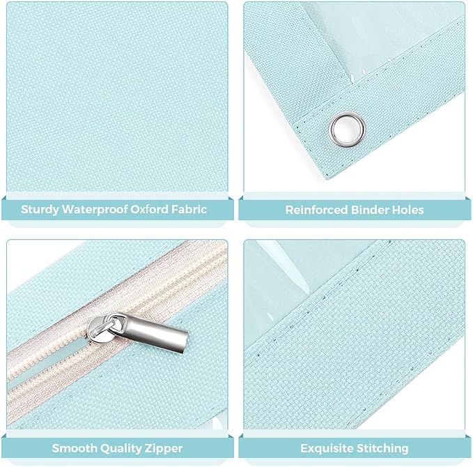 SKYDUE Pencil Pouches for 3 Ring Binder, Zipper Pencil Pouch for Girls Boys, Clear Window Pencil Bag, 3 Ring Pencil Pouch Case for Binder, Durable Organizer for School Supplies