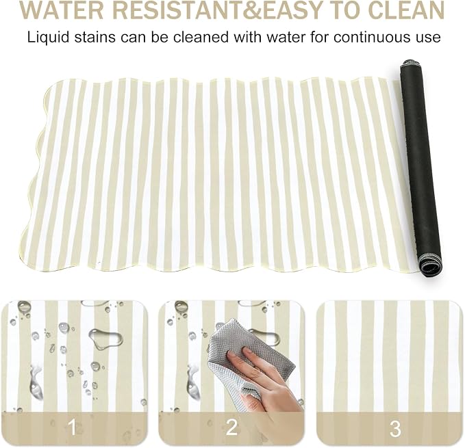 L-SPOUTTO Beige Striped Mouse Pad,Scalloped Desk Mat XXL Large Geometric Gaming Mousepad,35.4x15.7in Non-Slip Rubber Base Keyboard Pad Waterproof Desktop Mat for Laptop Computer Game Home Office