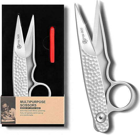 Premium Sewing Scissors, Sharp Precision Thread Snips with Stainless Steel Blades, Upgrade Small Craft Scissors with Silver Hammered Handle for Embroidery, Quilting, Fabric, & DIY Projects