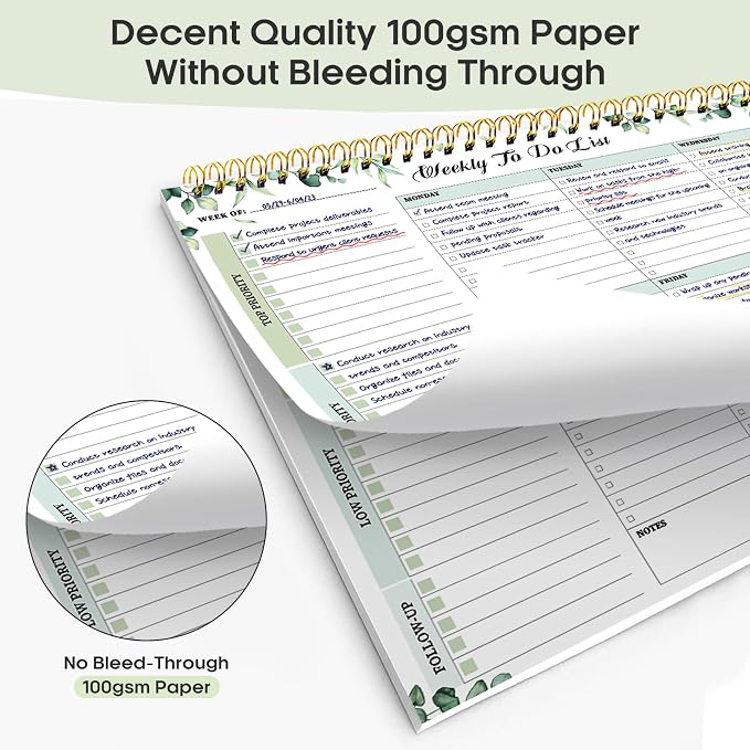 Taja Weekly To Do List Notepad with 52 Undated Sheets（8.5"×11"）- Weekly Desk Planner for Women & Man, Work and Home - 1 Pack Serene Green