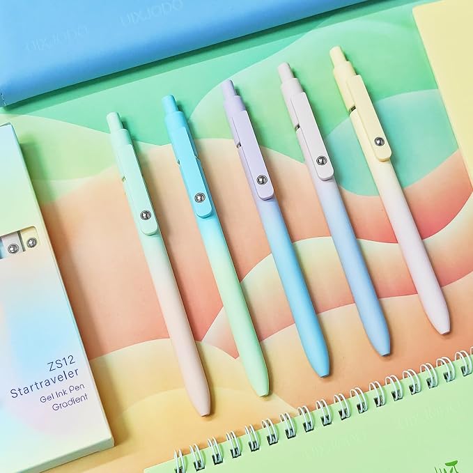 UIXJODO Gel Pens, 10 Pcs Black Ink Pens for Women, 0.7mm Medium Point Smooth Writing Pens with Silicone Grip, High-End Series Metal Clip Retractable Pens for Journaling Note Taking (10 Pcs Pastel)