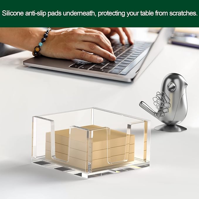 Acrylic Sticky Note Holder, Self-Stick Note Pad Holder W/O Pads - Note Dispenser Memo Pad Holder Desk Organizer for School Office Home (3''x3'' Clear - 2 Pack)