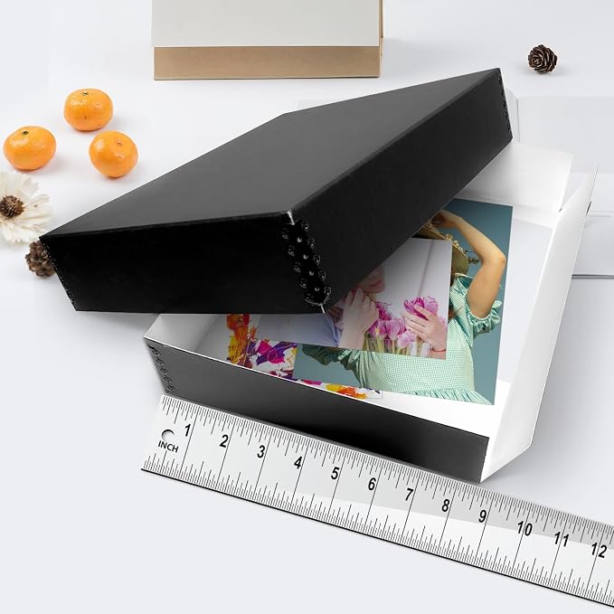 Lineco Drop Front Archival Storage Box, 8.75x10.75x3 in, Black, 2 Pack | Acid-Free with Metal Edge, Preserves Picture Longevity, Organize Photos, Newspapers, Prints, Documents, Crafts, DIY