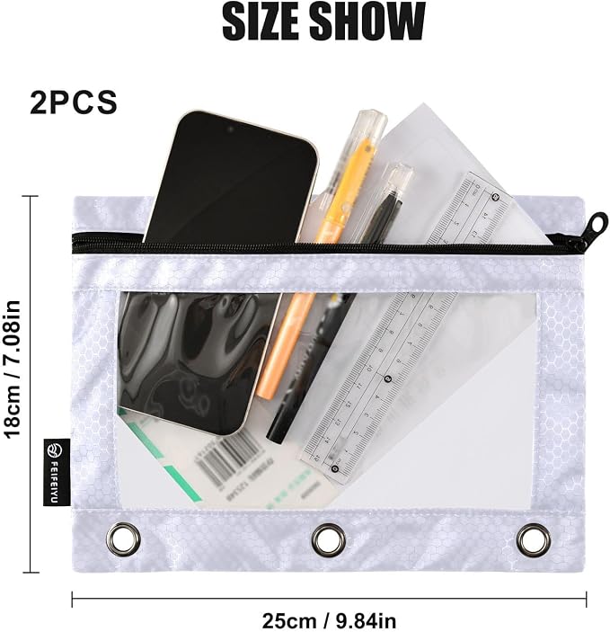 Gredecor Binder Pencil Pouch 3 Ring Lavender Purple Zipper Pencil Pouches Case 2 Pack Clear Binder Organizer for School Office