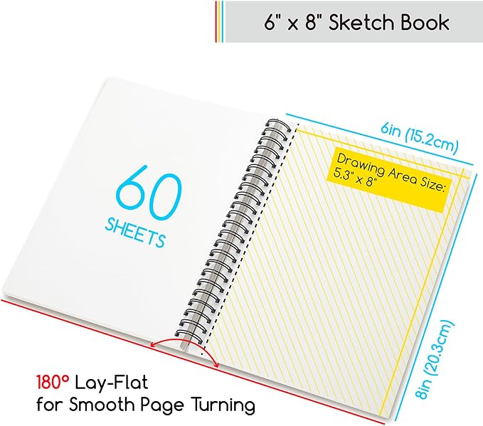 MEEDEN 6"x8" Sketchbook Paper Pad: 122lb/180gsm Spiral Bound Art Sketch Book with DIY Cover for Artists Adults - 60 Sheets Heavy Weight Hardcover Sketch Drawing Paper for Painting Sketching Writing