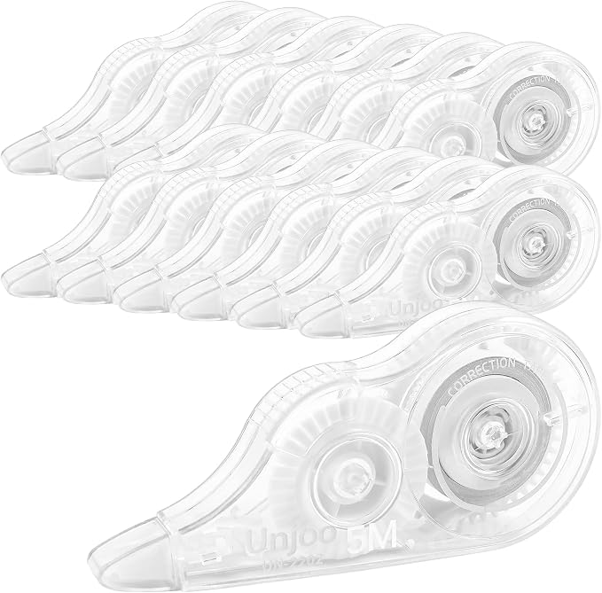 Unjoo White Correction Tape, For school, Office (12pack, 5M/196" x 0.2") | Easy To Use Applicator for Instant Corrections Wrong Writing At Any Time, Tear-Resistant Correction tape Bulk