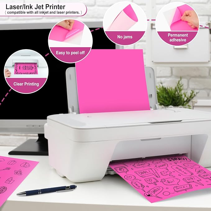 L LIKED 30 Fluorescent Pink Full-Sheet Labels, 8-1/2" x 11" Neon Colored Self Adhesive Labels for Laser & Inkjet Printers - 30 Sheets