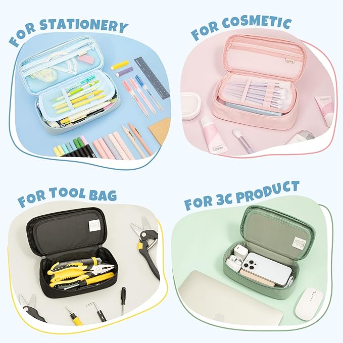 SUNEE Cute Pencil Case, Large Capacity Pencil Pouch, Big Storage Organizer for Stationery, Zipper Pen Bag, Back to School Supplies, Office Organizer Makeup Bag, for Teen Girl Boy Men Women, Blue